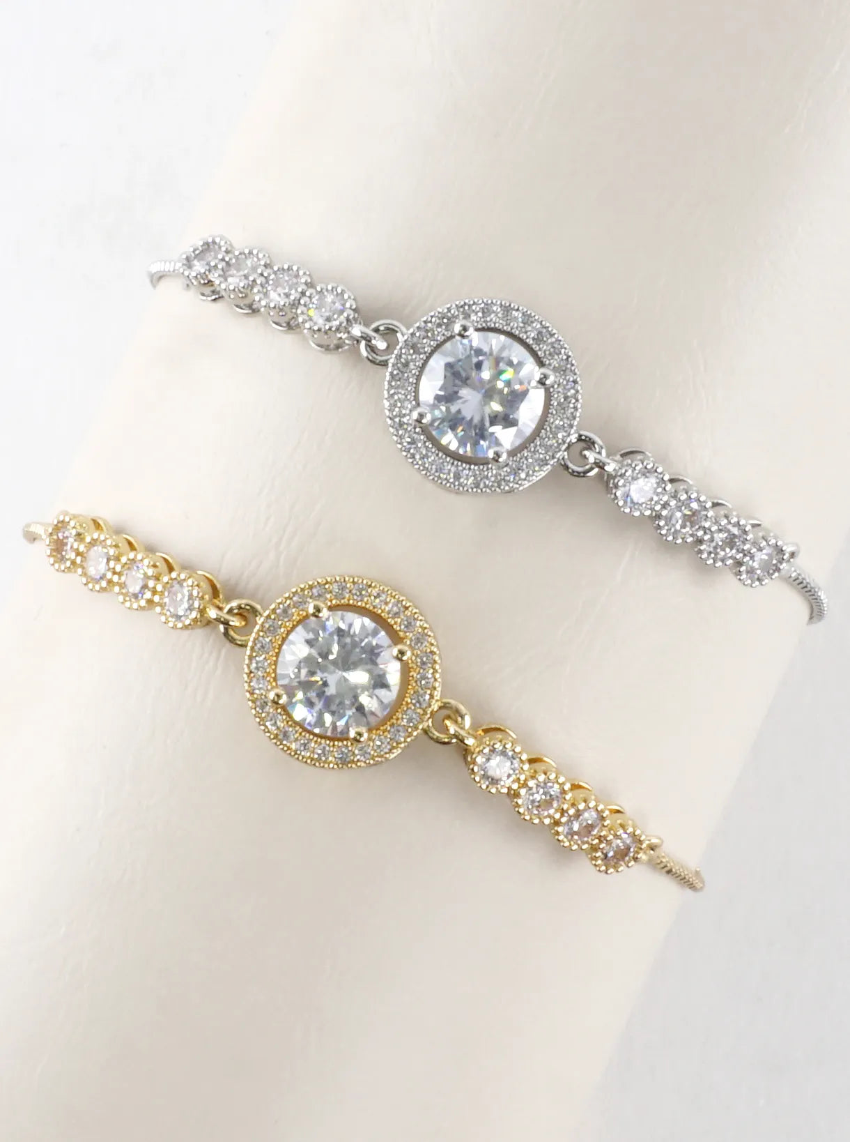 Round Halo CZ Bolo Pull Tie Bracelet