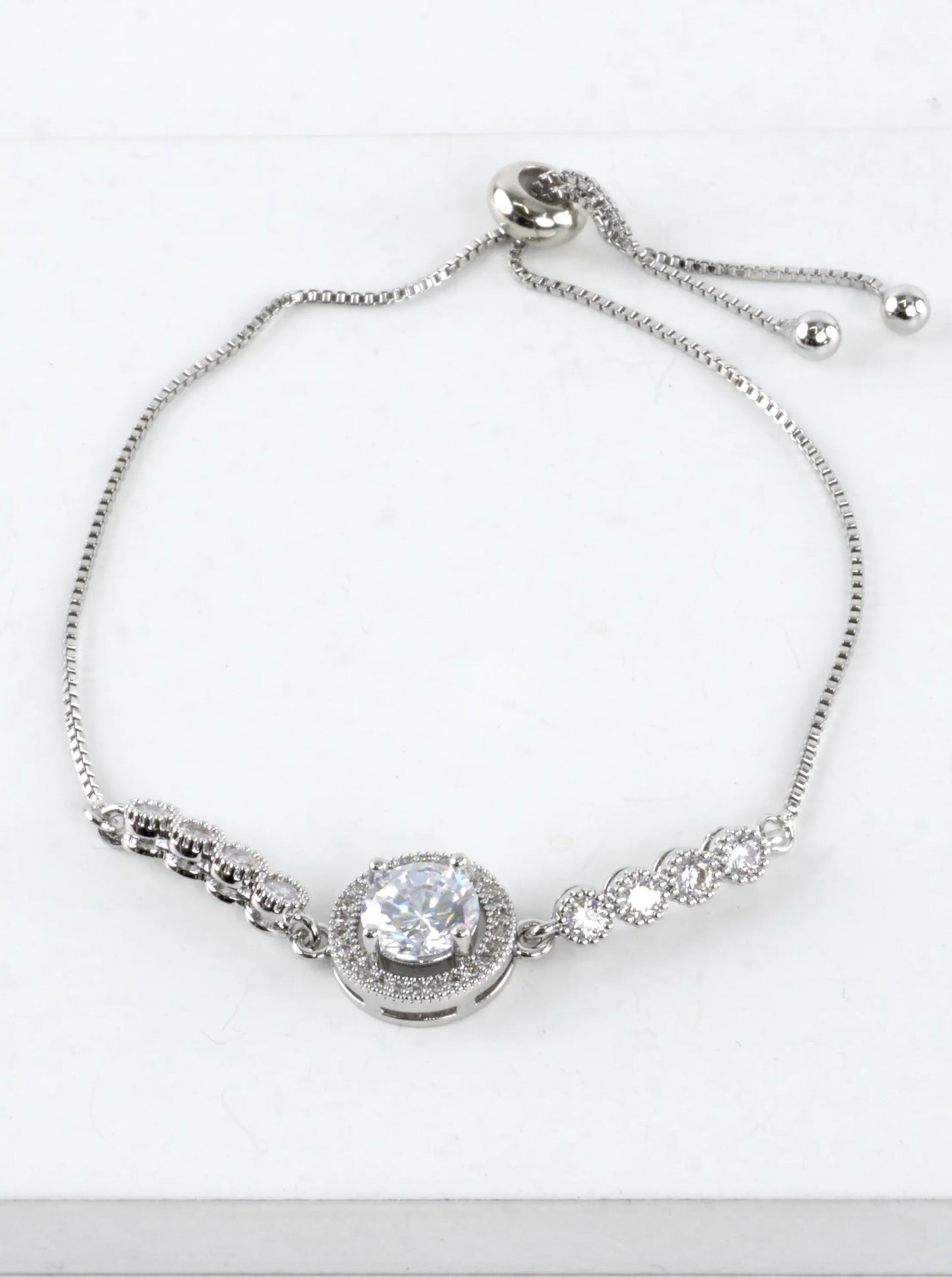Round Halo CZ Bolo Pull Tie Bracelet