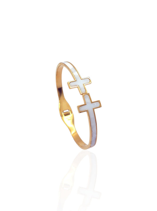 Cross Motif Hinged Bangle Bracelet