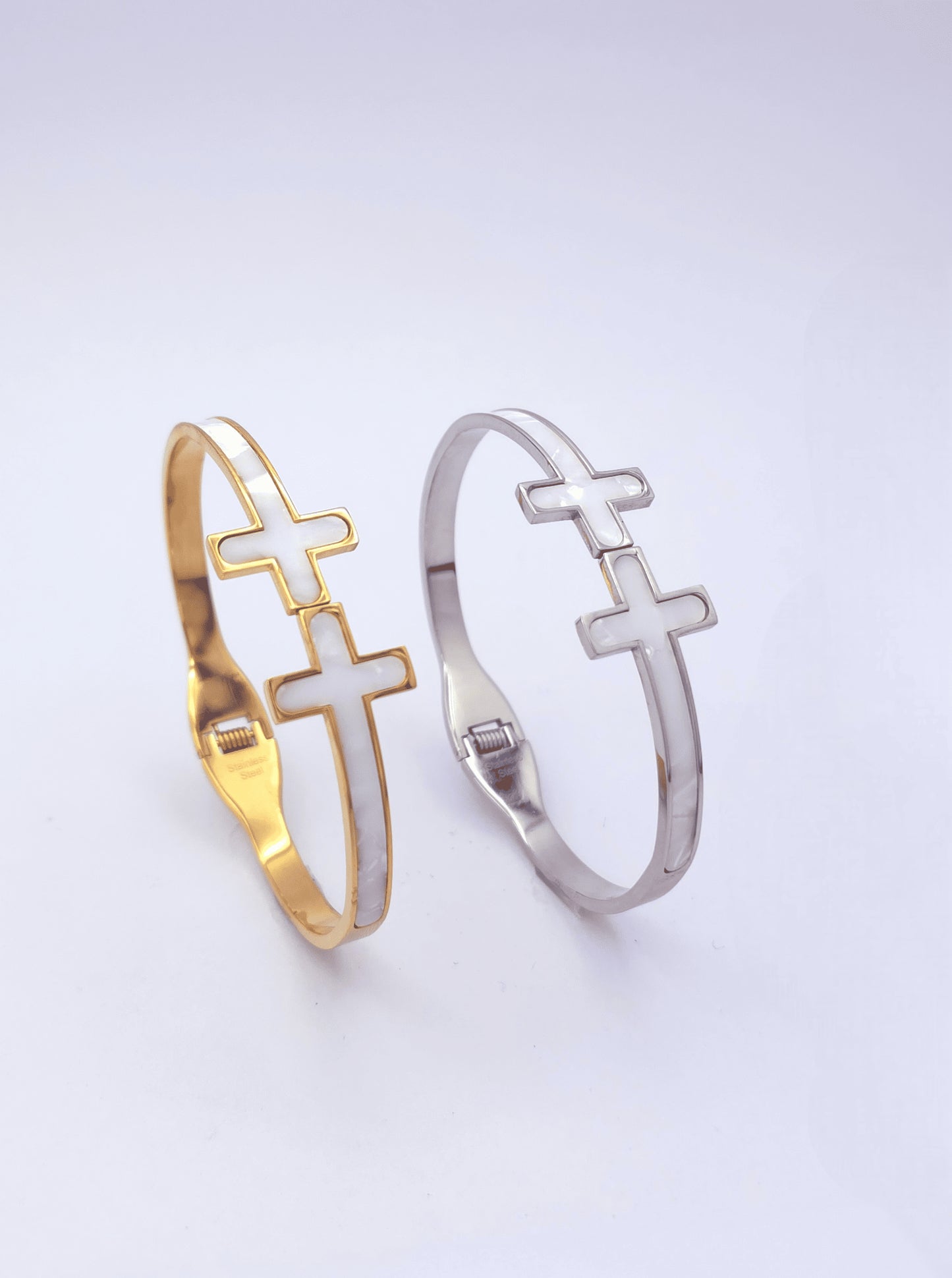 Cross Motif Hinged Bangle Bracelet