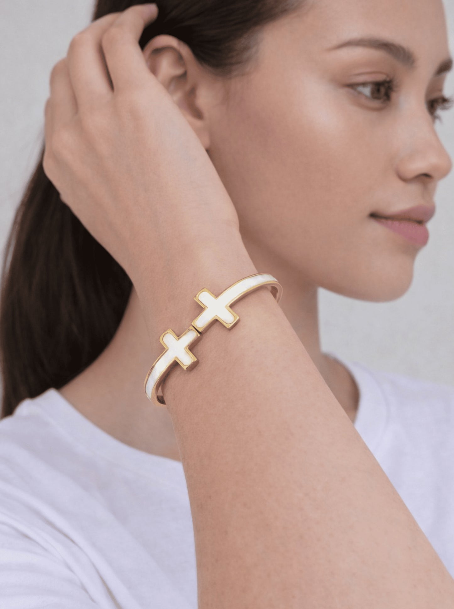 Cross Motif Hinged Bangle Bracelet