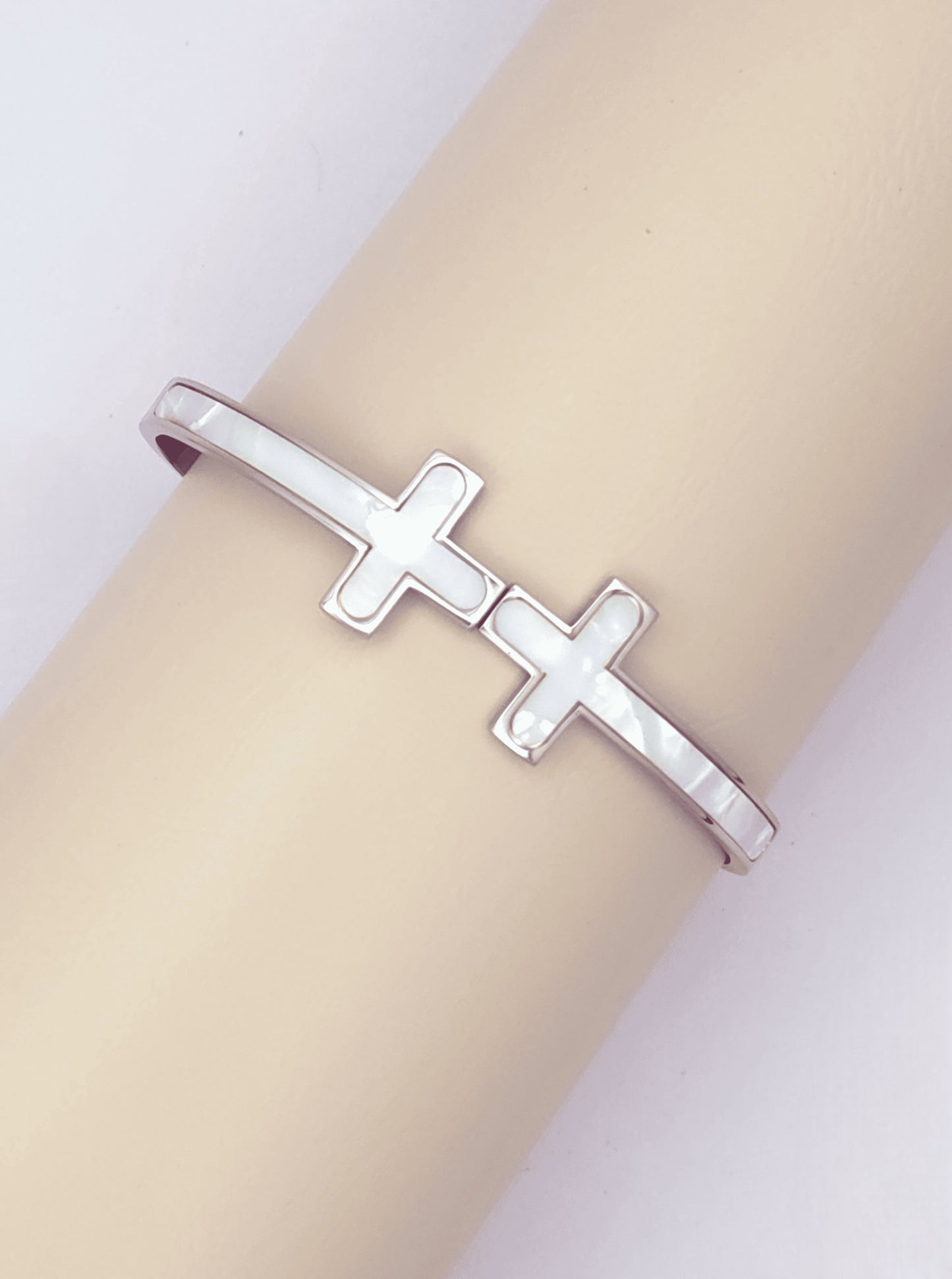 Cross Motif Hinged Bangle Bracelet