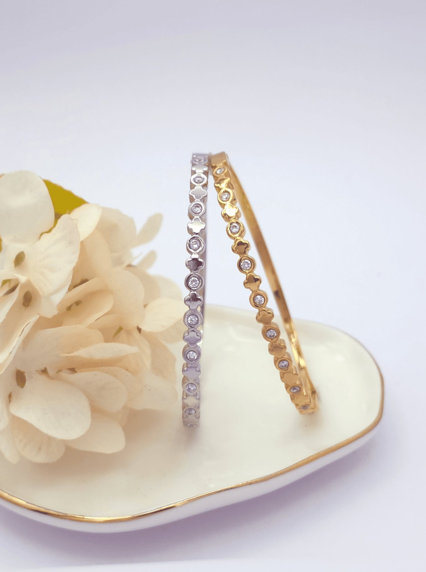 Floral Cubic Zirconia Bangle Bracelet