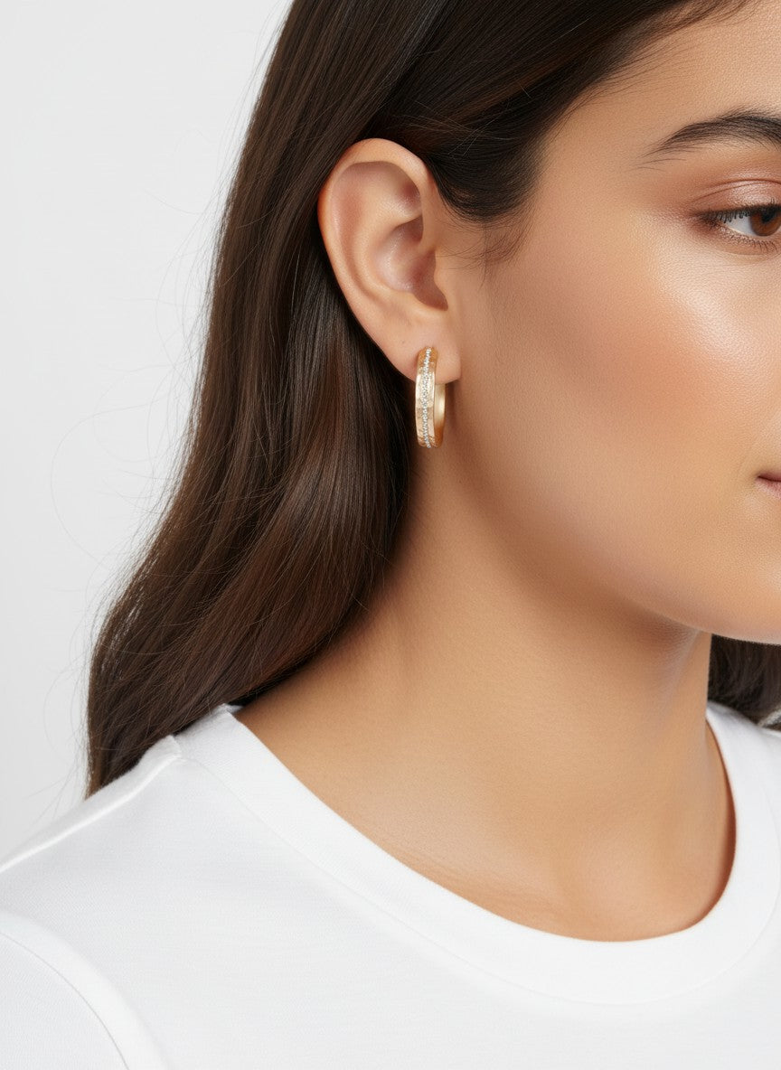 1-Inch Rhinestone Accent Hoop Earrings