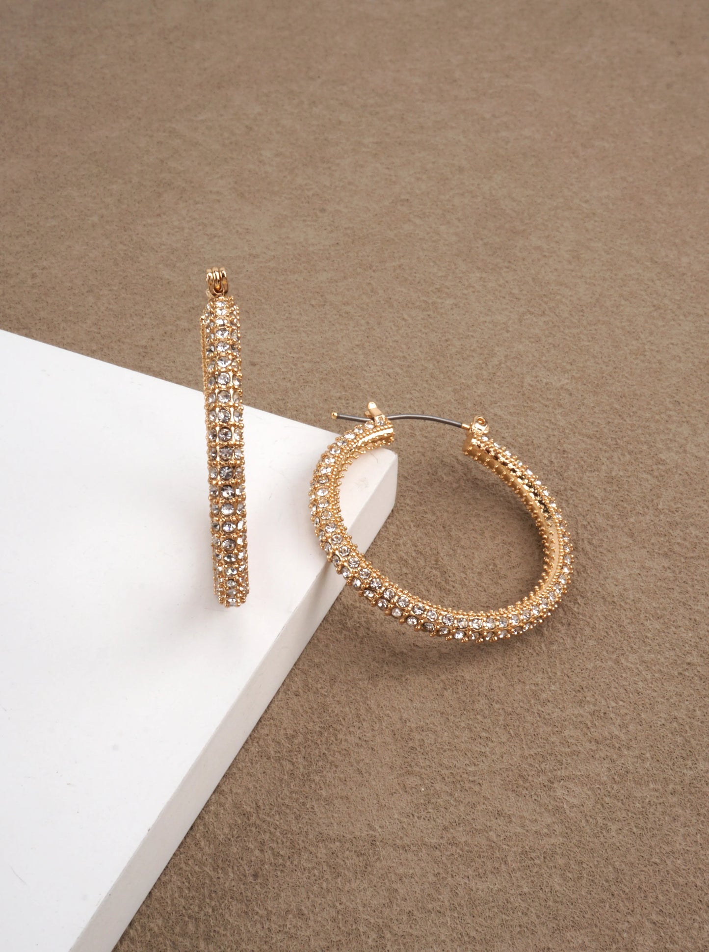 Pave Textured Rhinestone Hoop Earrings