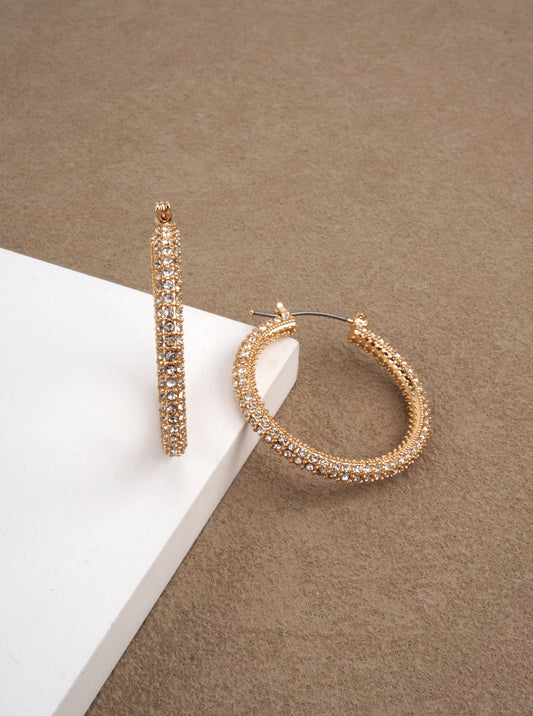 Pave Textured Rhinestone Hoop Earrings