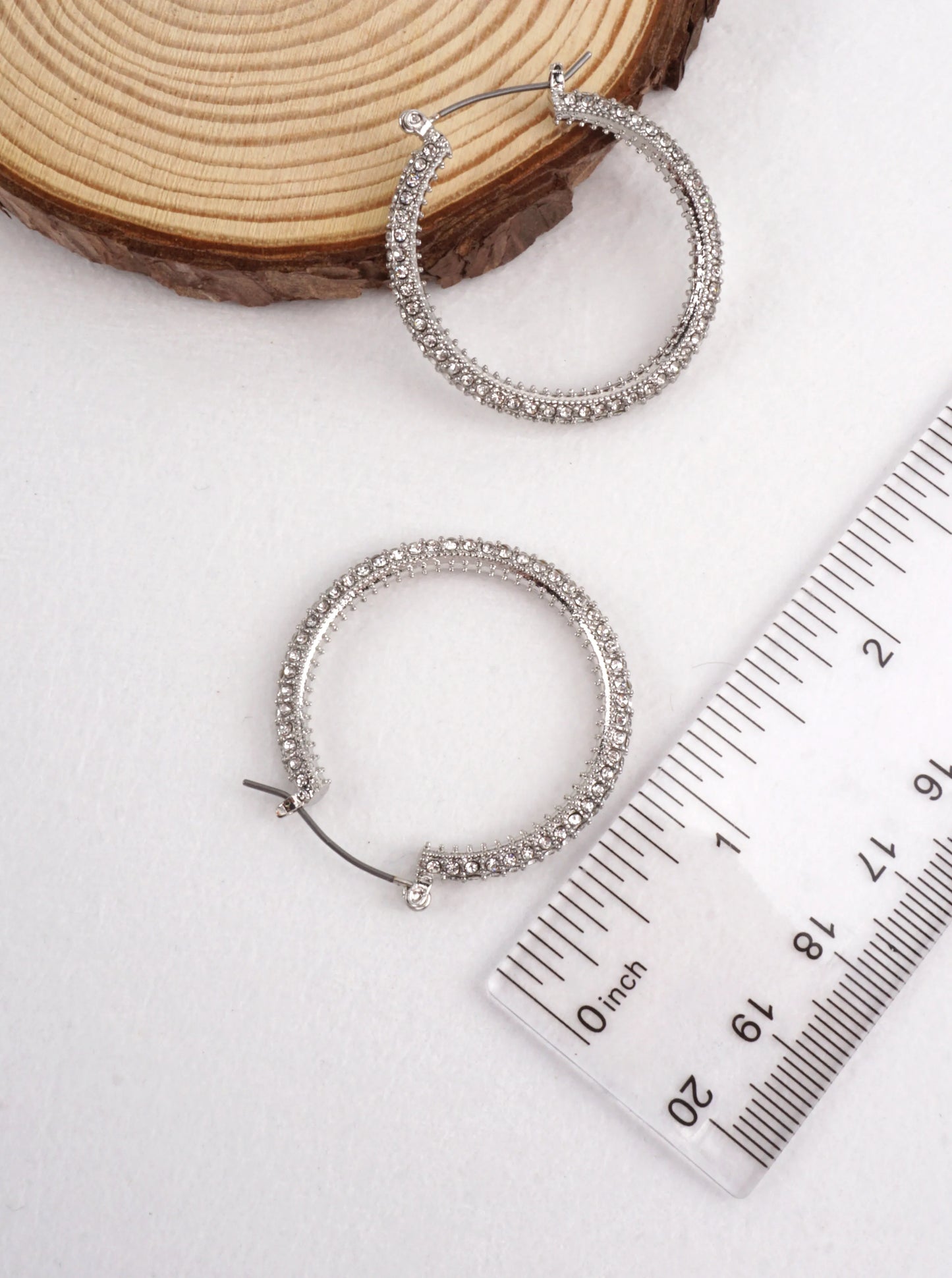 Pave Textured Rhinestone Hoop Earrings