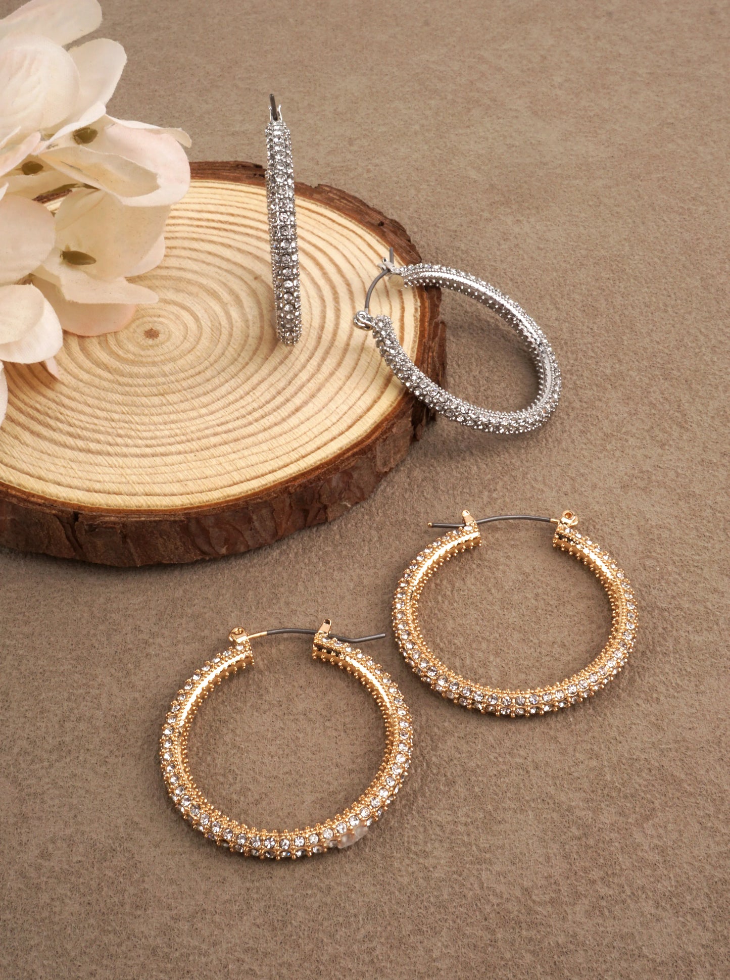 Pave Textured Rhinestone Hoop Earrings