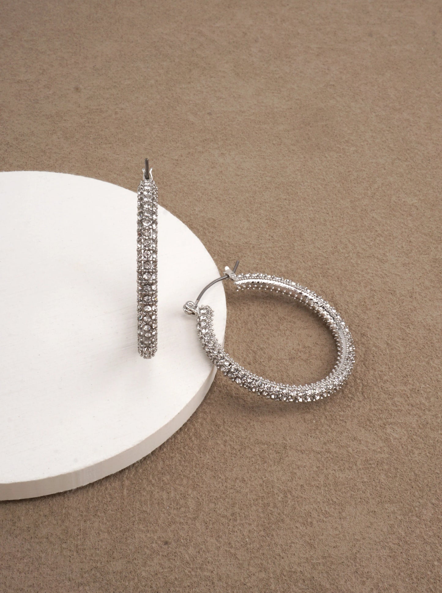 Pave Textured Rhinestone Hoop Earrings
