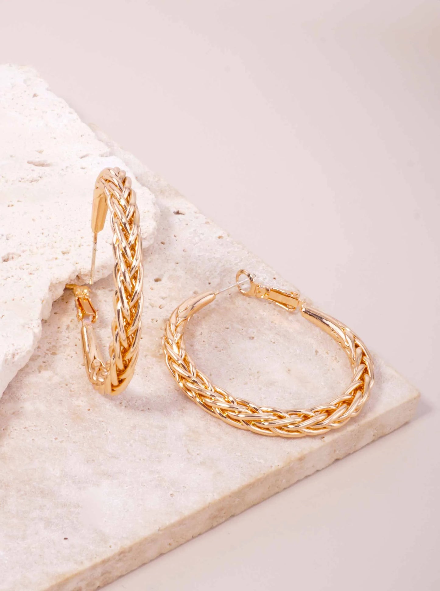 Braided Twisted Polished Round Hoop Earrings