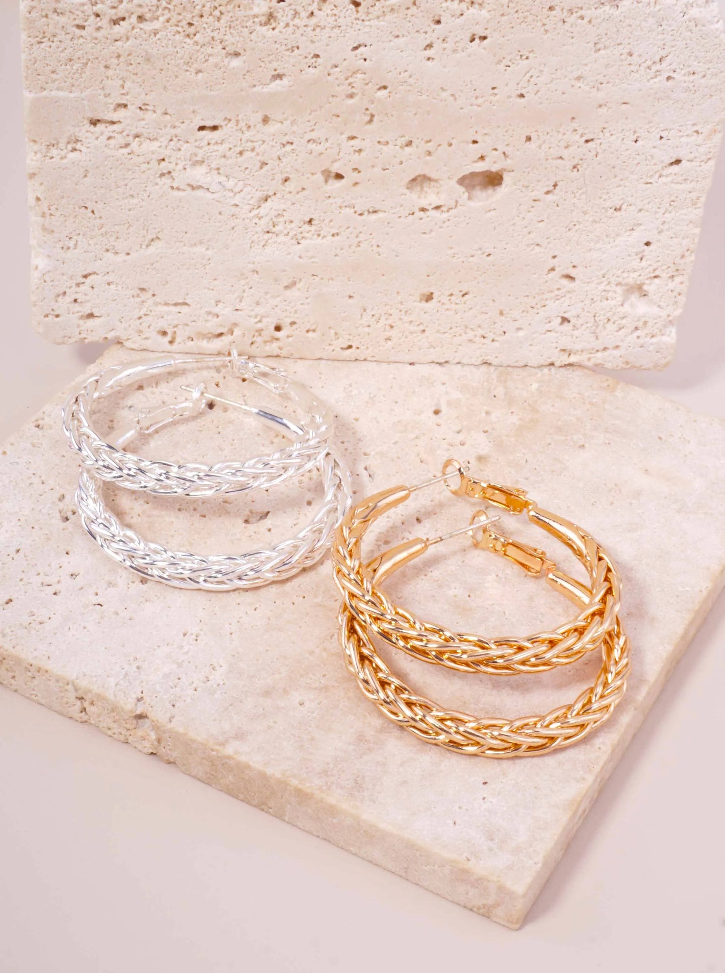 Braided Twisted Polished Round Hoop Earrings
