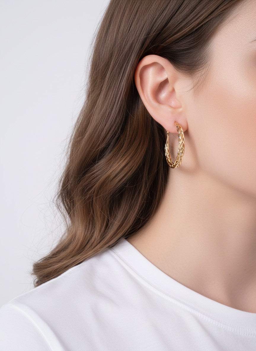 Braided Twisted Polished Round Hoop Earrings