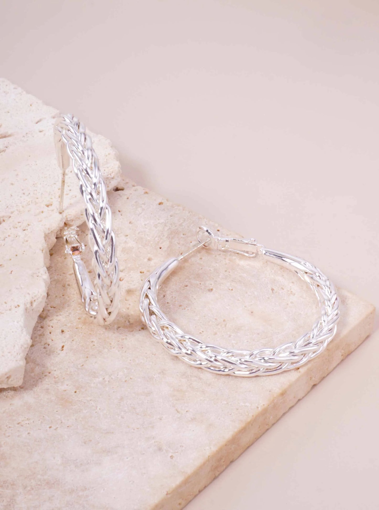Braided Twisted Polished Round Hoop Earrings