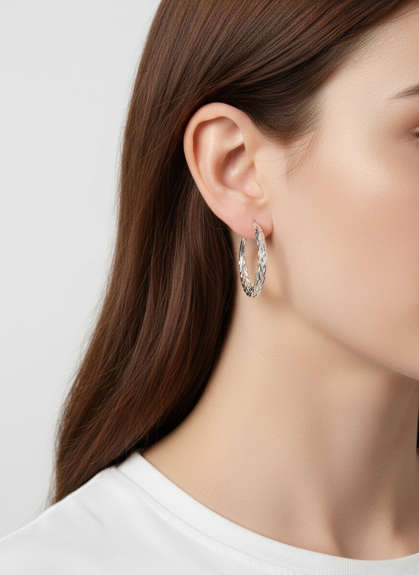 Braided Twisted Polished Round Hoop Earrings