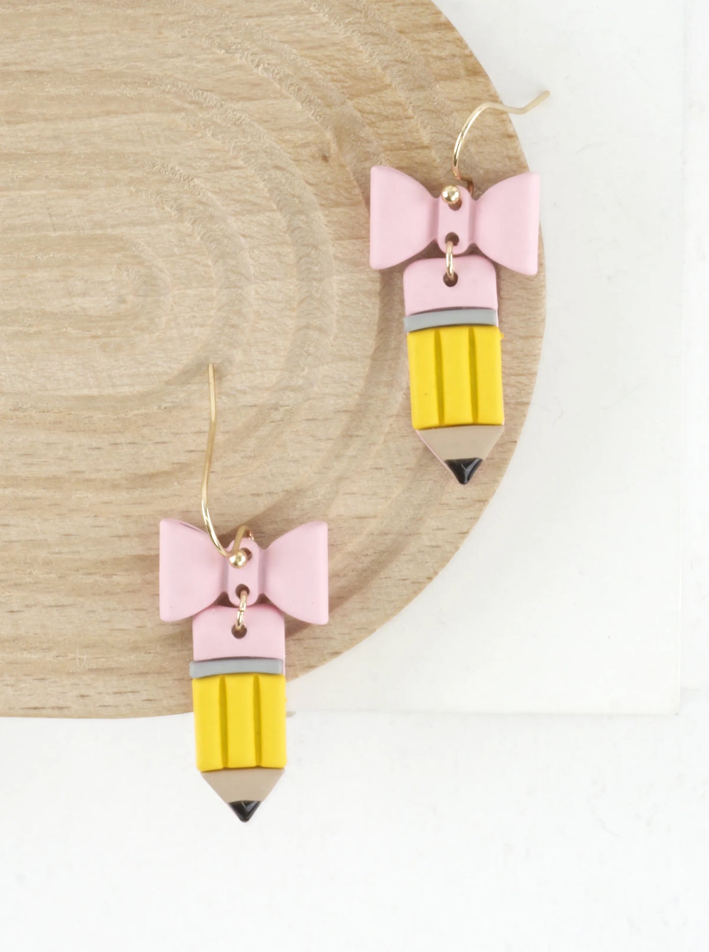 Pink Bow Pencil Dangle Earrings