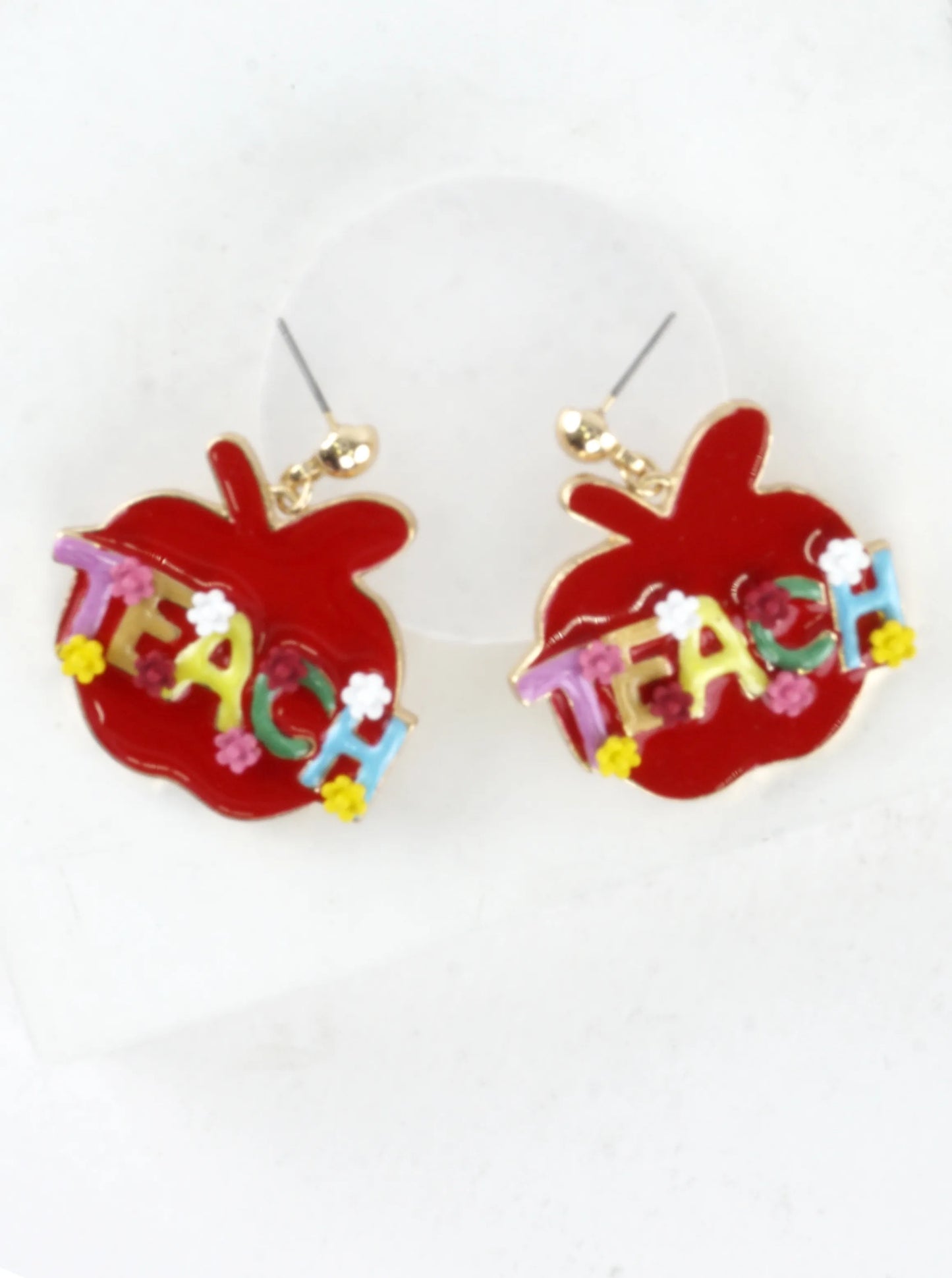 Teacher Apple Enamel TEACH Drop Earrings