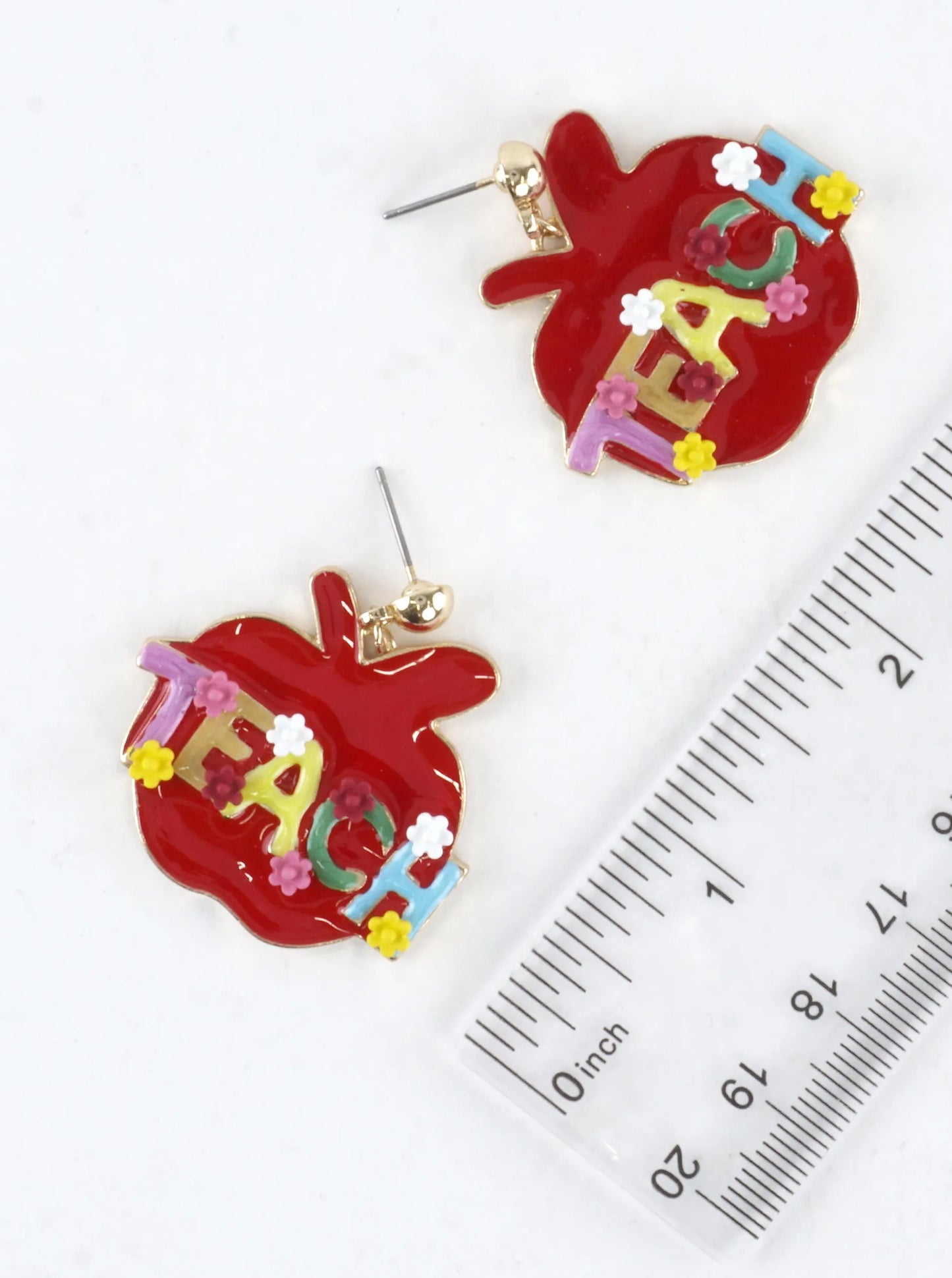Teacher Apple Enamel TEACH Drop Earrings