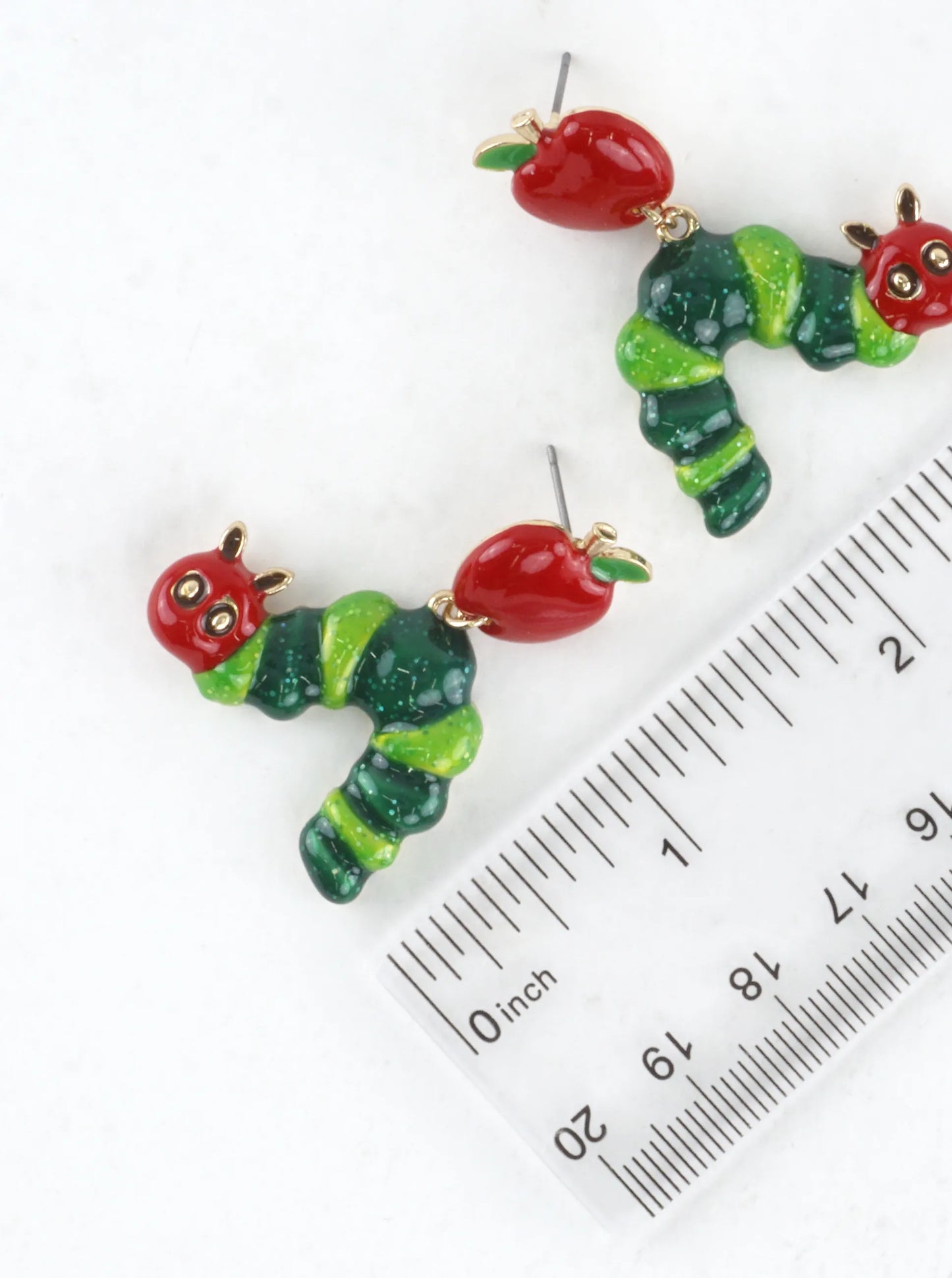 Teacher Gift Apple Caterpillar Earrings