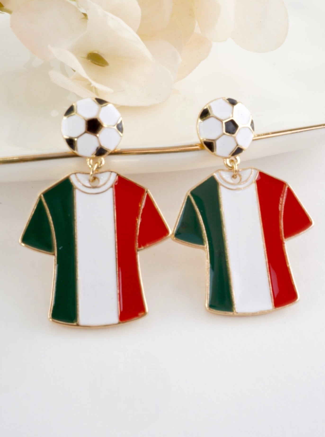 Enameled Soccer Shirt Earrings