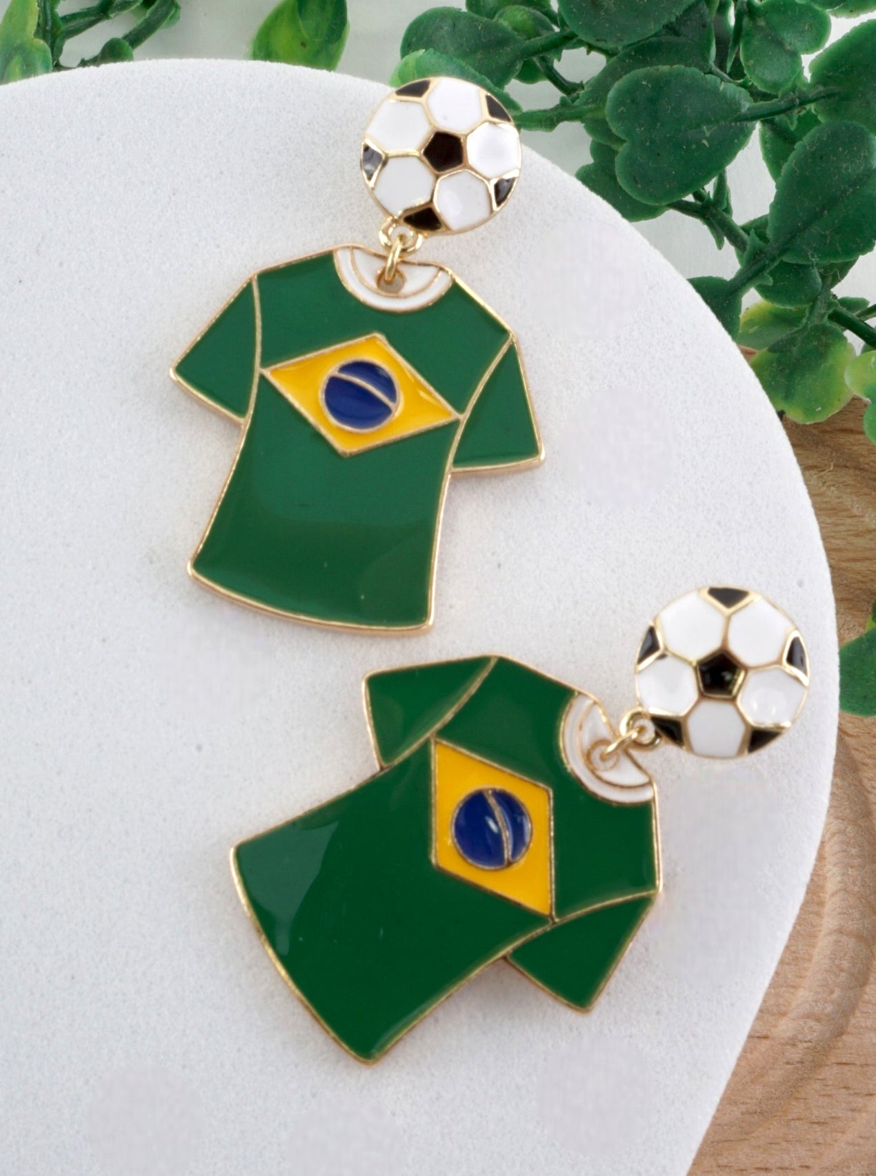 Enameled Soccer Shirt Earrings