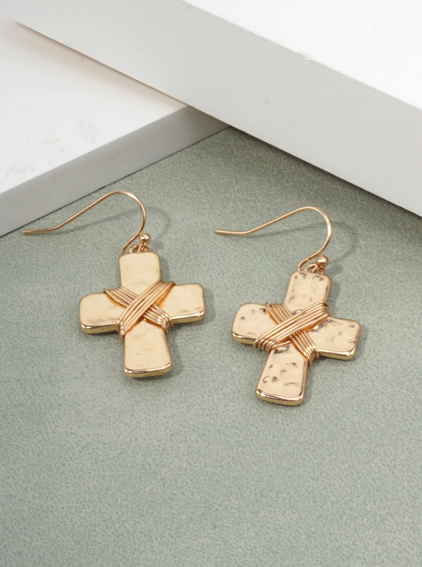 Elegant Hammered Cross Dangle Drop Earrings