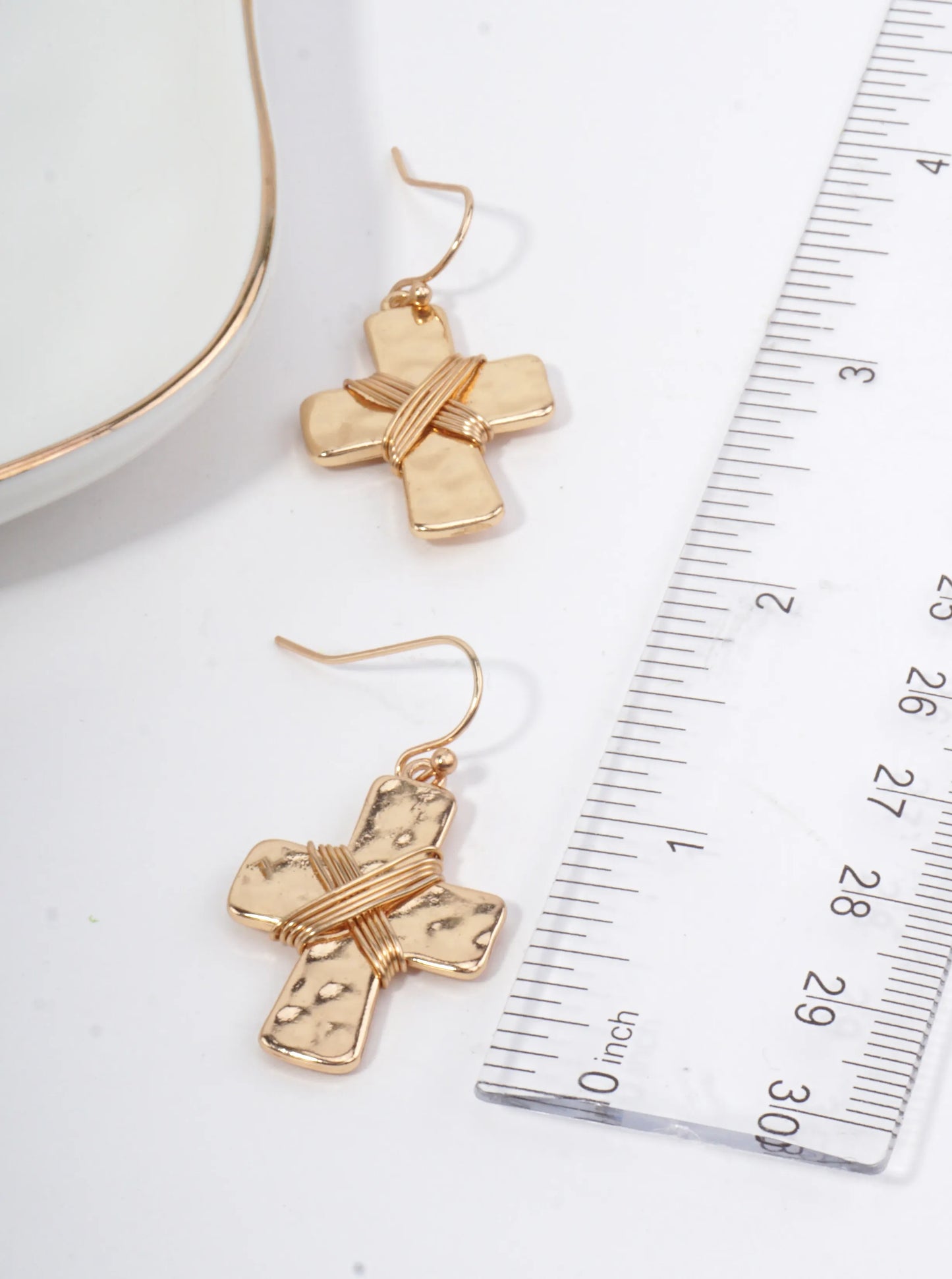 Elegant Hammered Cross Dangle Drop Earrings