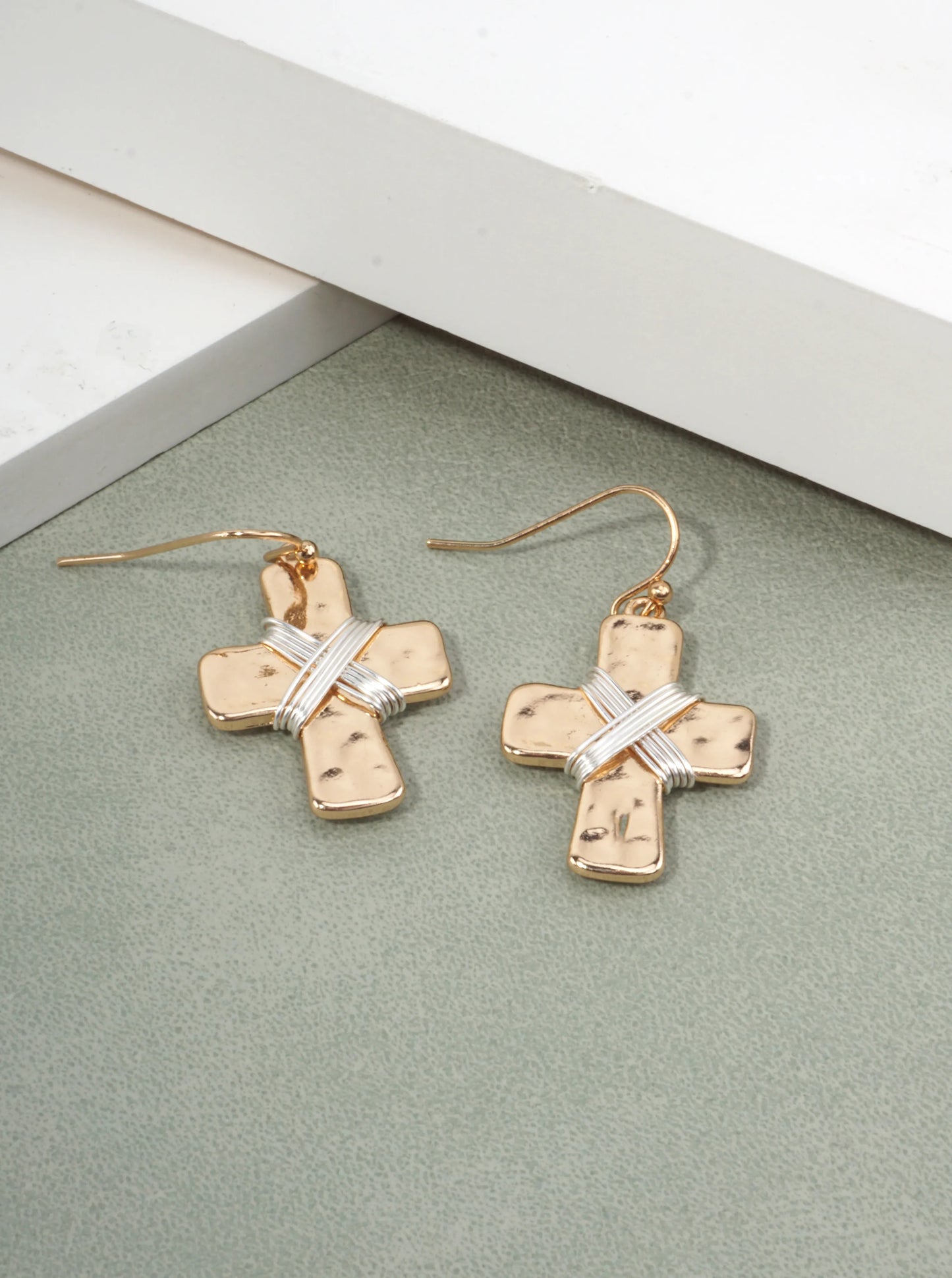 Elegant Hammered Cross Dangle Drop Earrings
