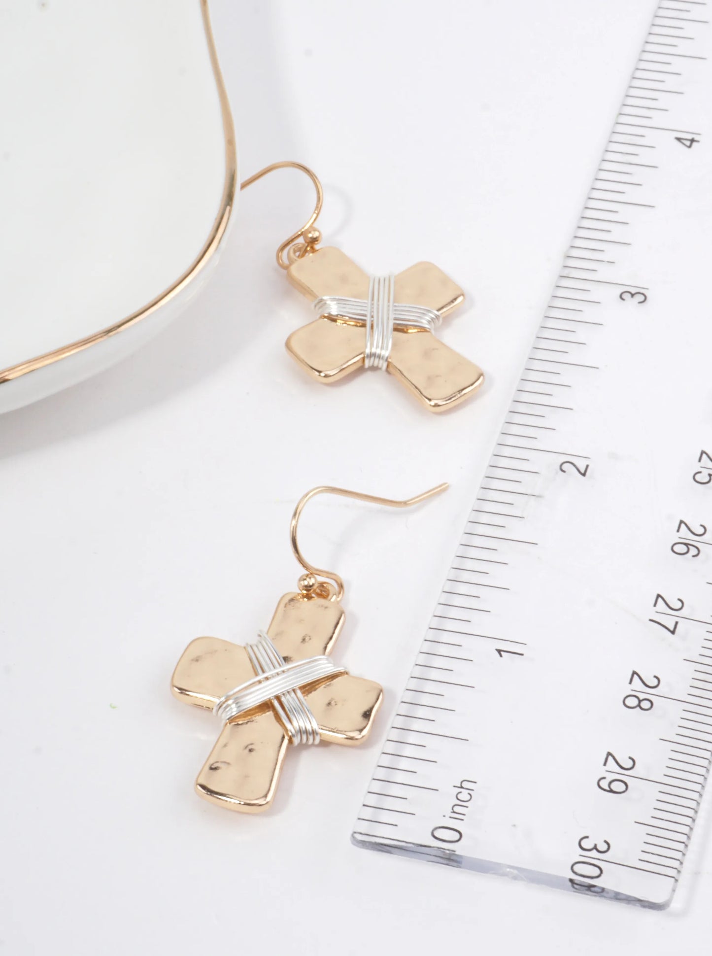 Elegant Hammered Cross Dangle Drop Earrings