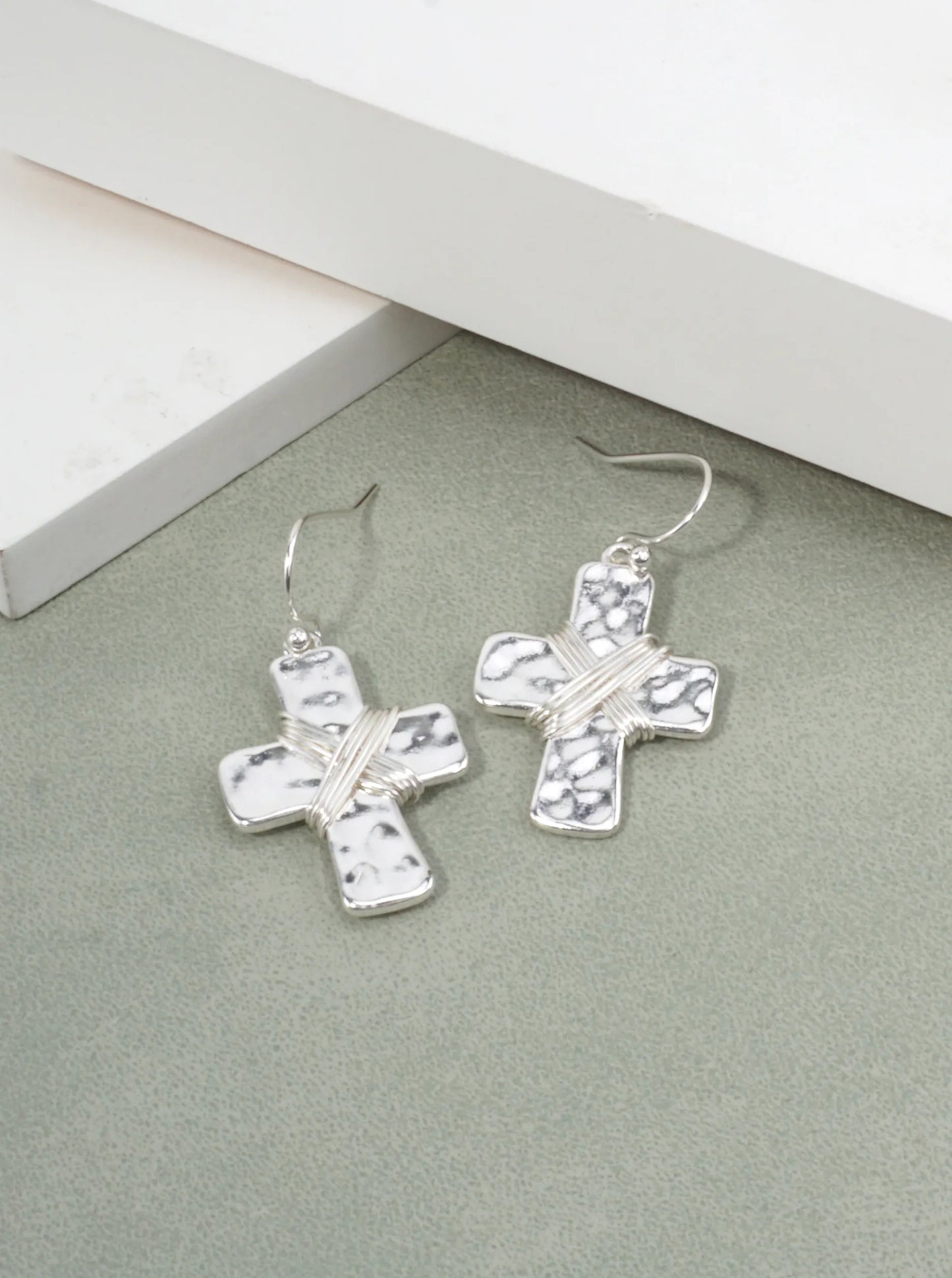 Elegant Hammered Cross Dangle Drop Earrings