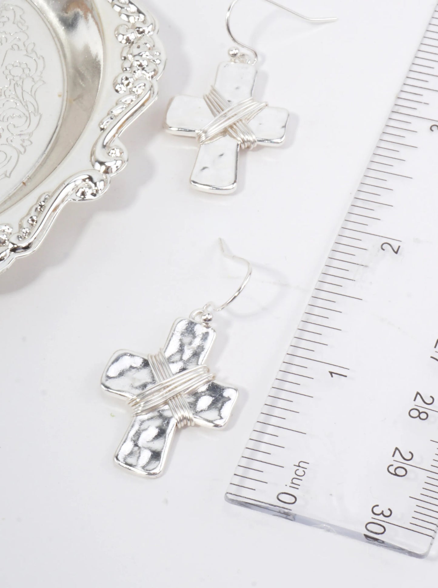 Elegant Hammered Cross Dangle Drop Earrings