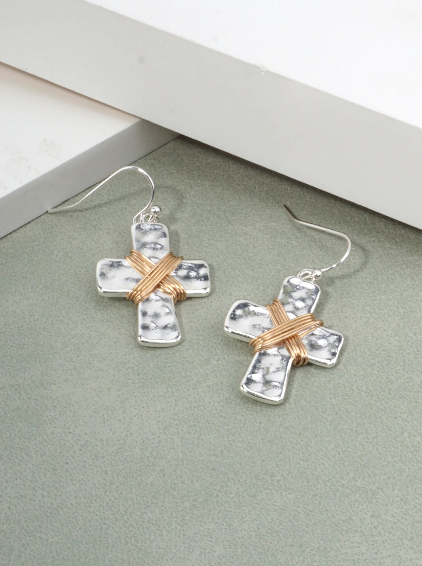Elegant Hammered Cross Dangle Drop Earrings