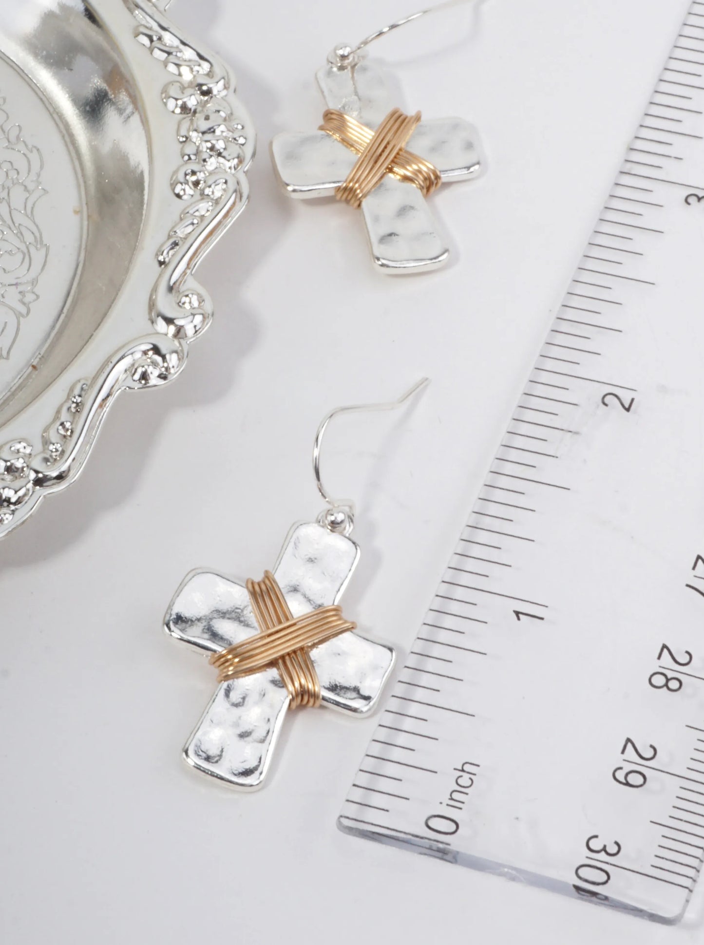 Elegant Hammered Cross Dangle Drop Earrings