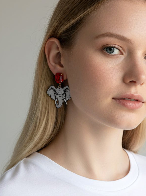 Gameday Enameled Elephant Drop Earrings