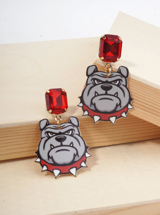 Gameday Bulldog Enameled Drop Earrings