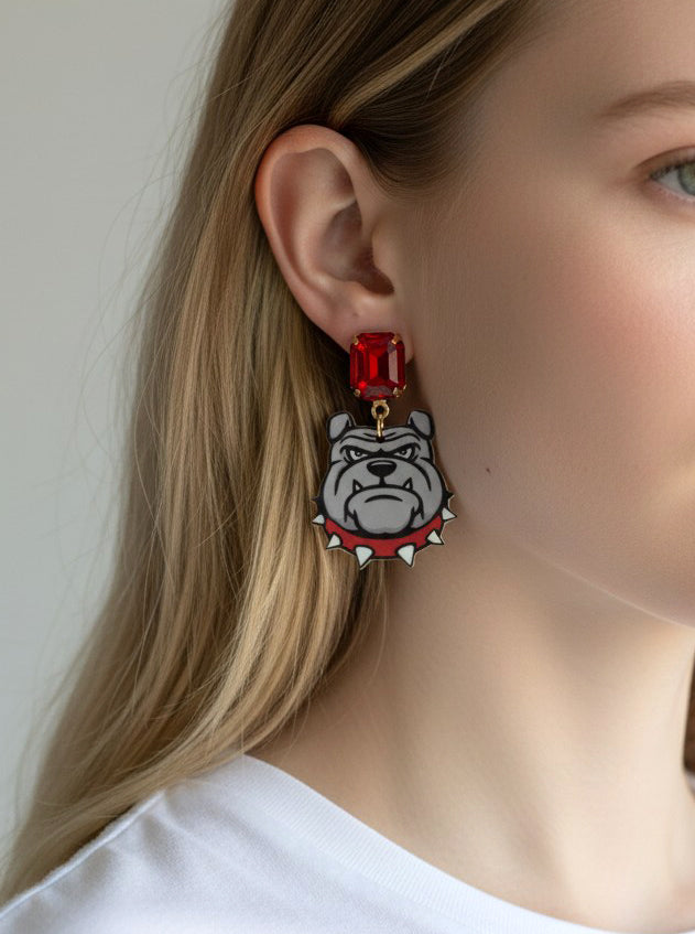 Gameday Bulldog Enameled Drop Earrings