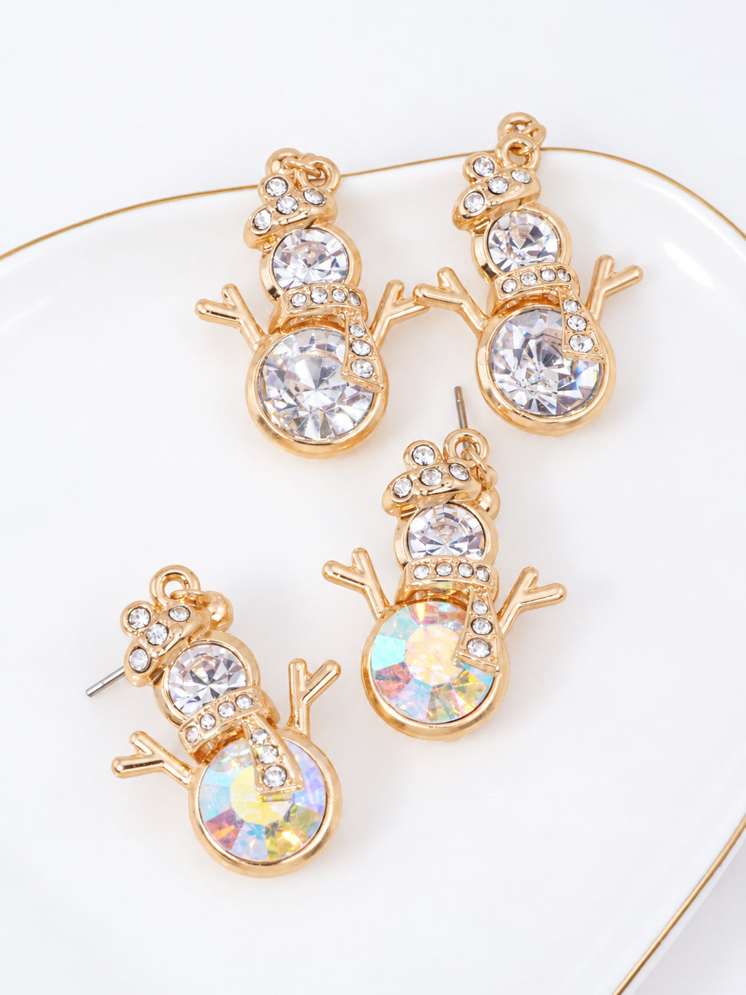 Rhinestone Snowman Post Drop Earrings