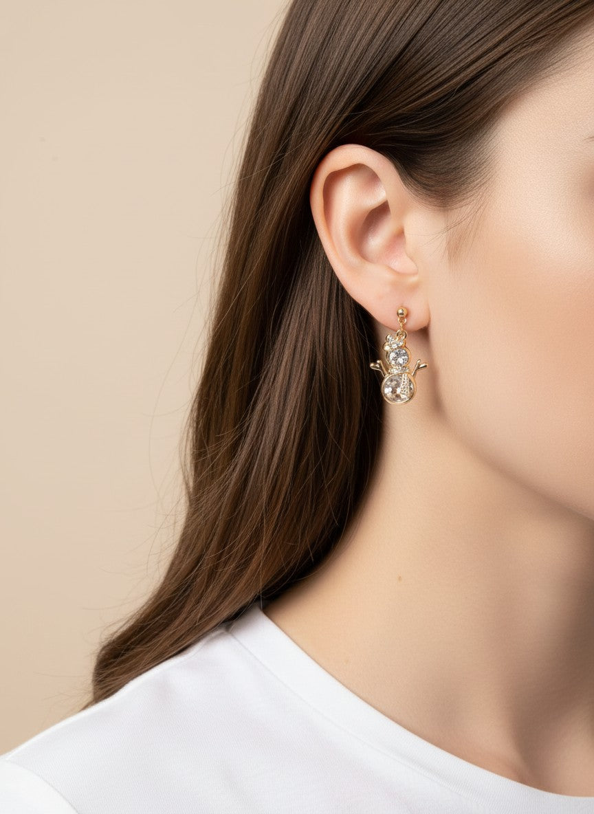 Rhinestone Snowman Post Drop Earrings