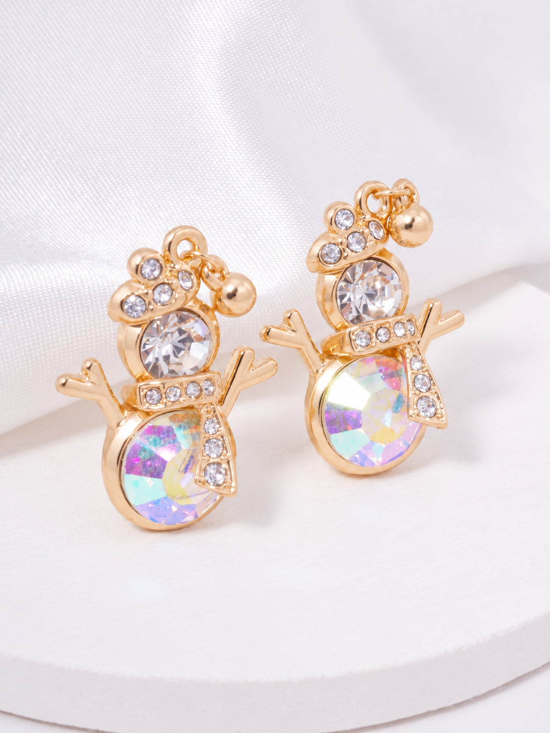 Rhinestone Snowman Post Drop Earrings