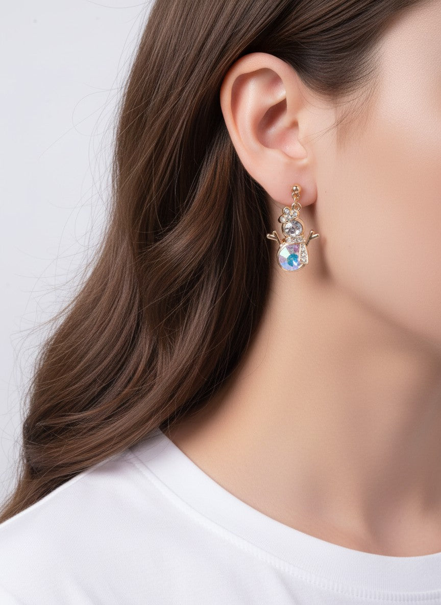 Rhinestone Snowman Post Drop Earrings