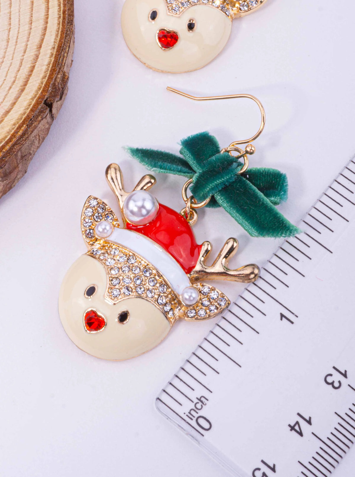 Rhinestone Reindeer Velvet Bow Hook Earrings