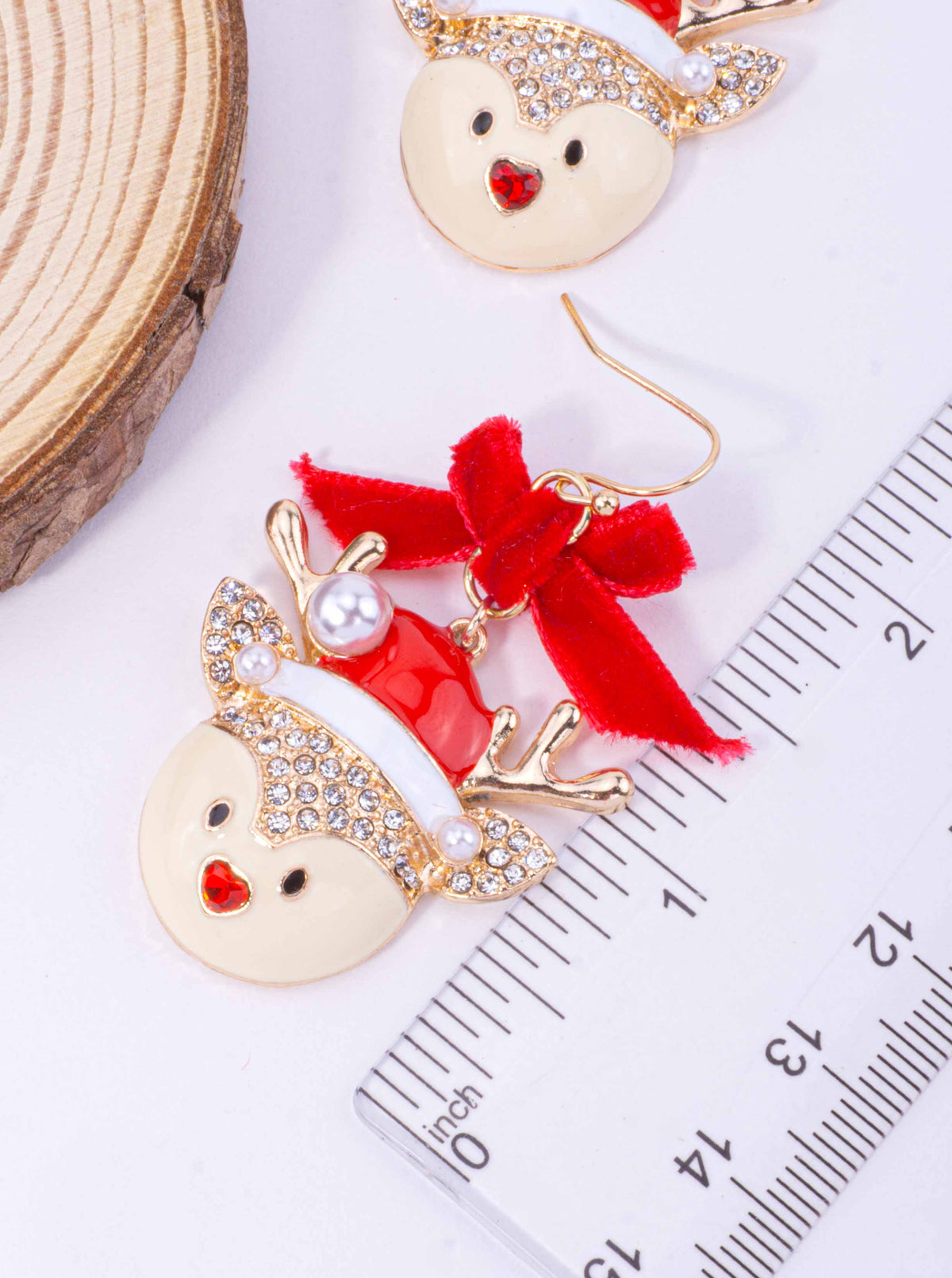 Rhinestone Reindeer Velvet Bow Hook Earrings