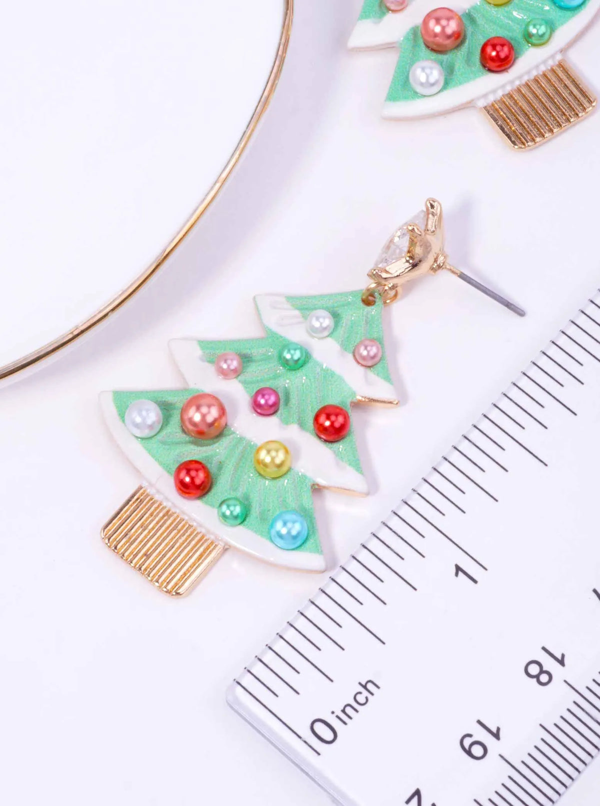 Pearl Enameled Christmas Tree Post Drop Earrings