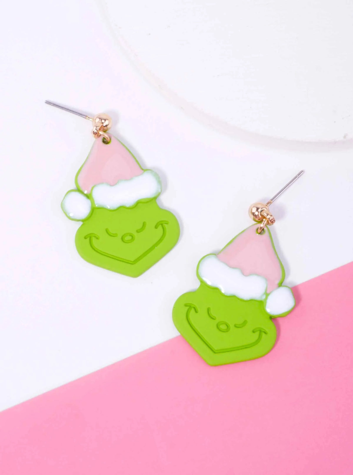 Matte Grinch Face Enameled Post Drop Earrings