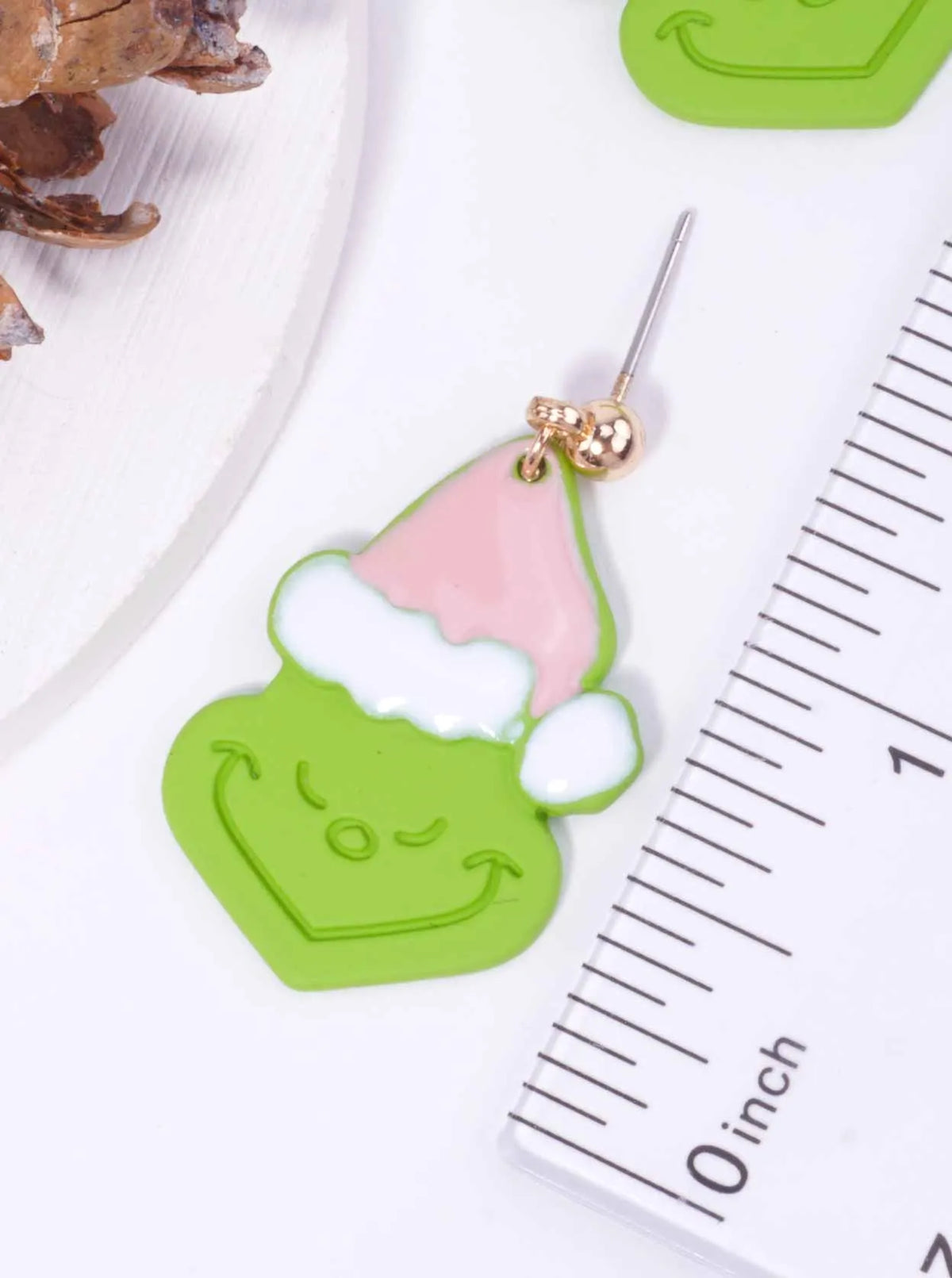 Matte Grinch Face Enameled Post Drop Earrings
