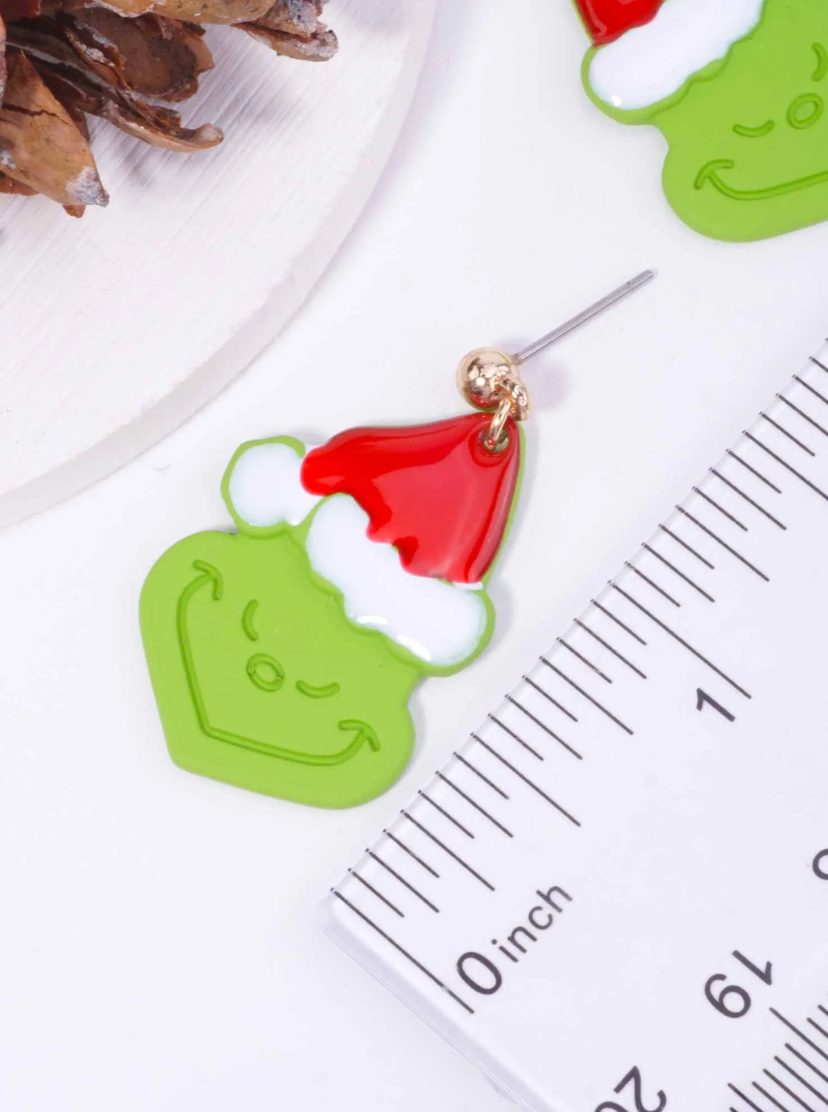 Matte Grinch Face Enameled Post Drop Earrings