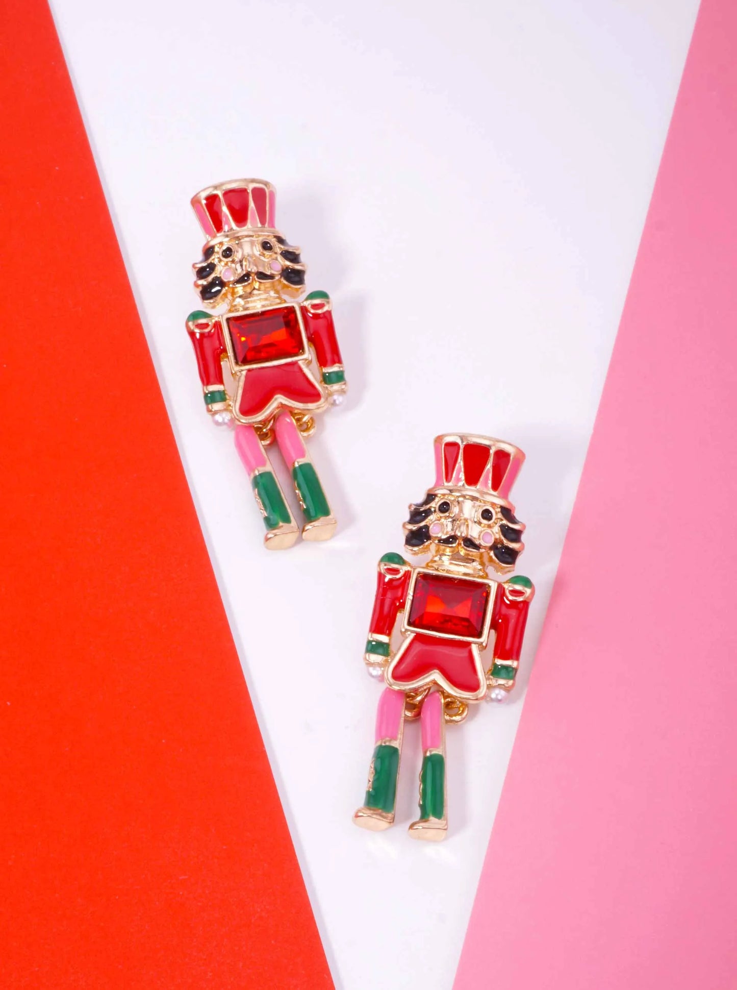 Nutcracker Enamel Rhinestone Drop Earrings
