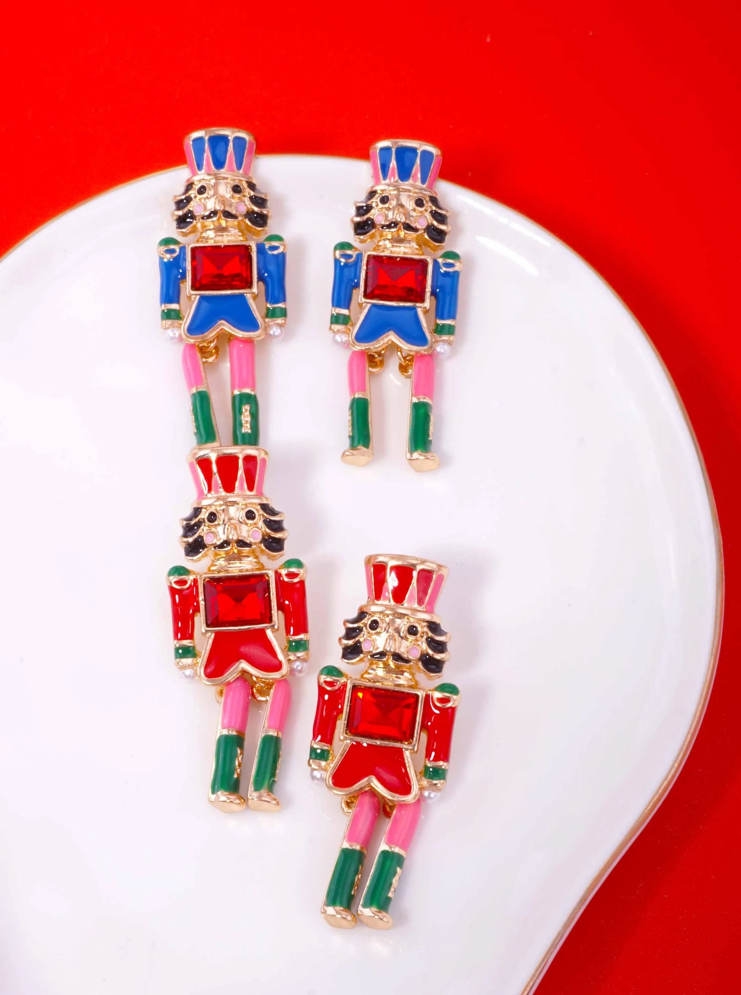Nutcracker Enamel Rhinestone Drop Earrings
