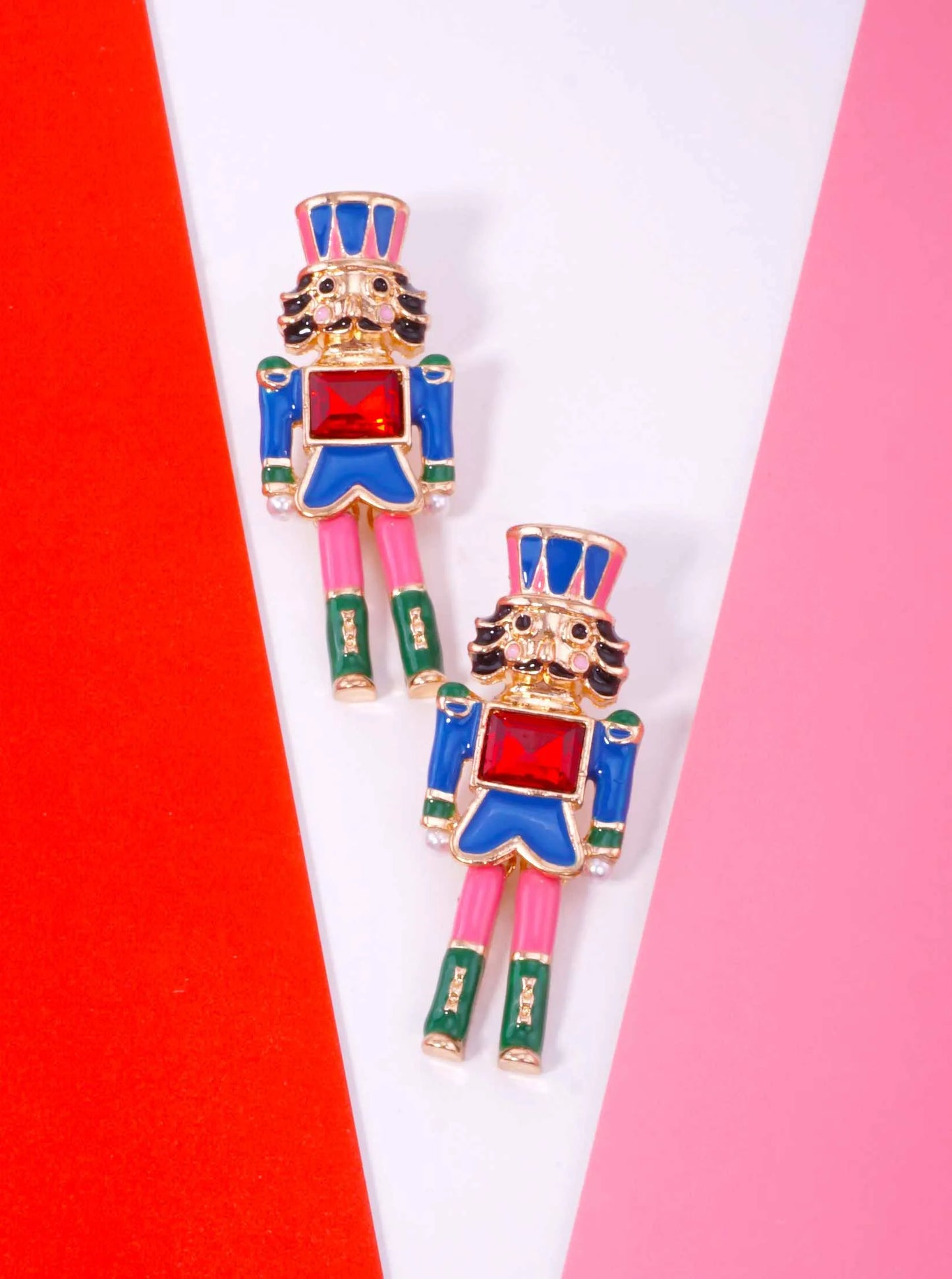 Nutcracker Enamel Rhinestone Drop Earrings