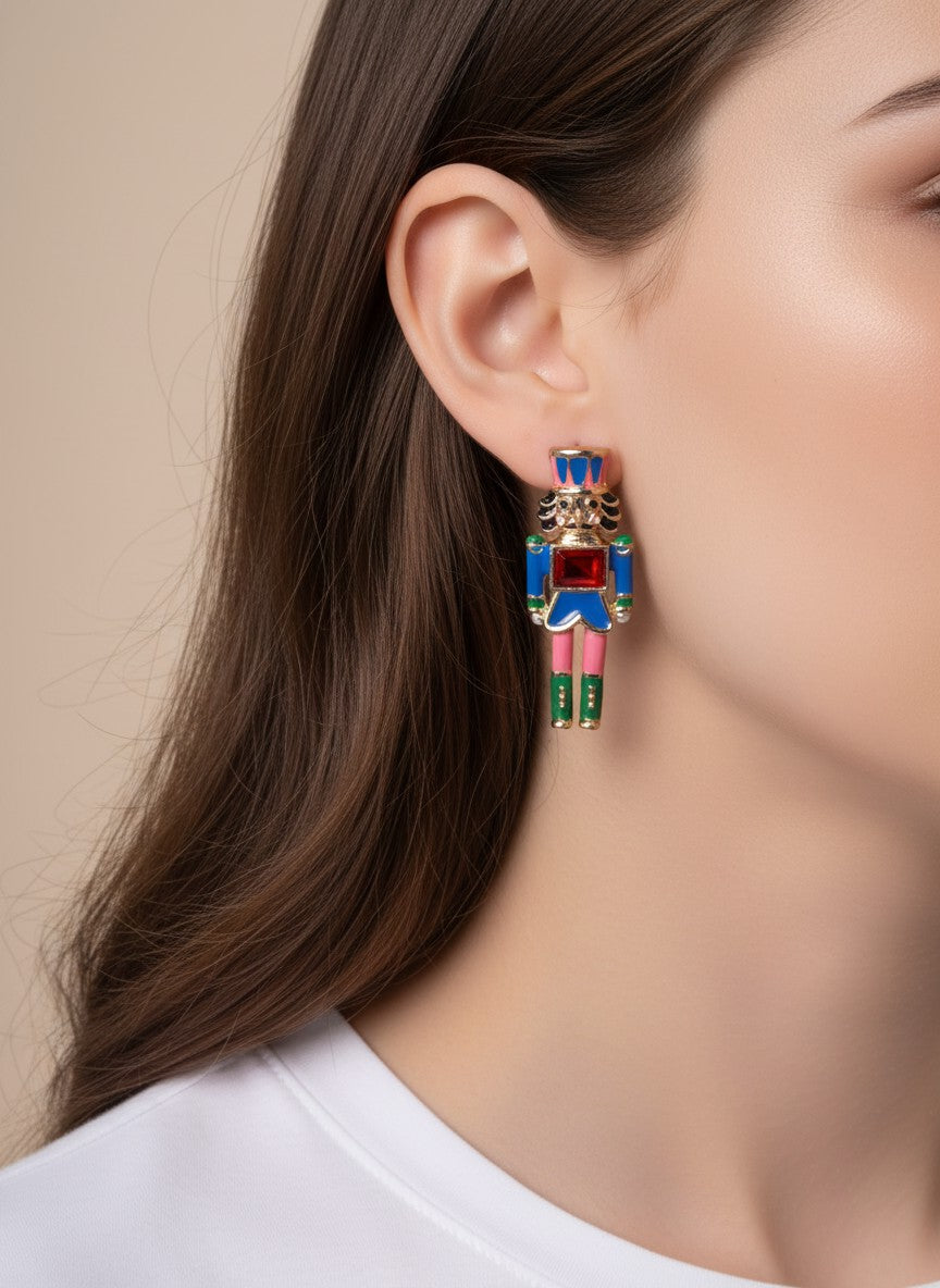 Nutcracker Enamel Rhinestone Drop Earrings