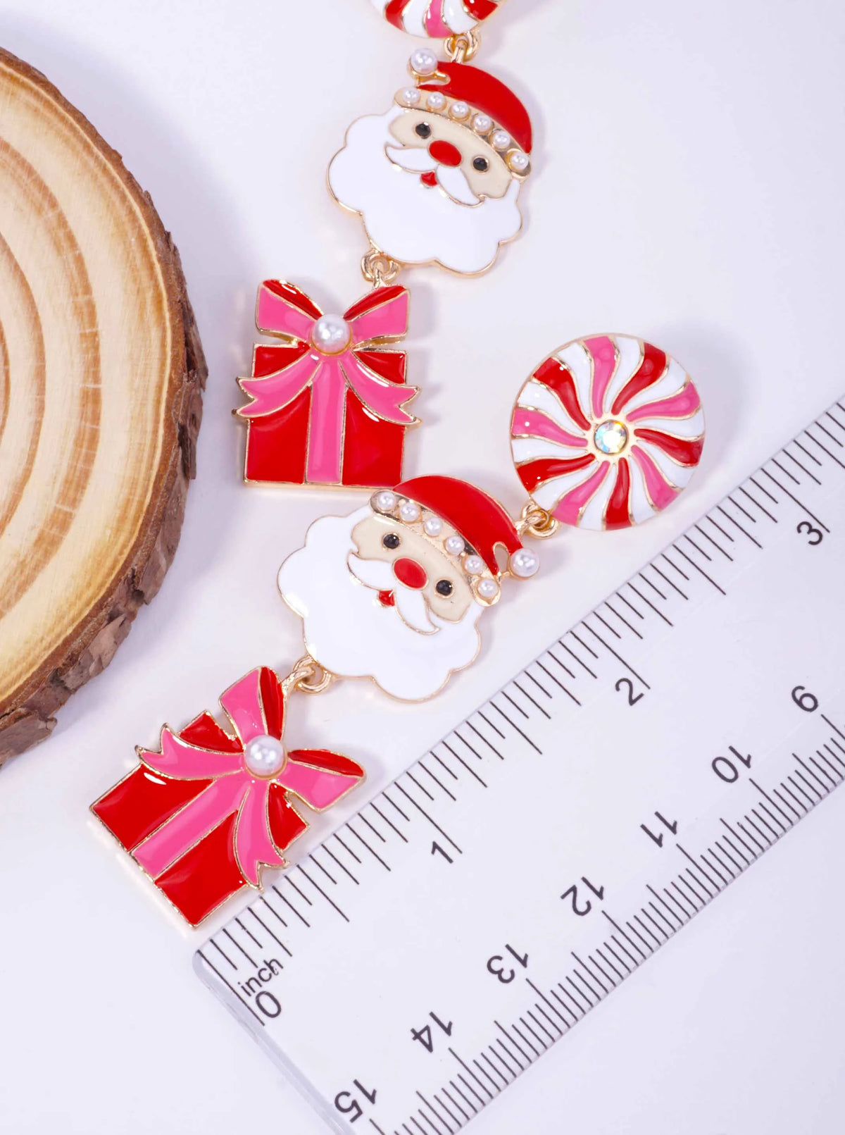 Peppermint Santa Gift Enamel Pearl Drop Earrings